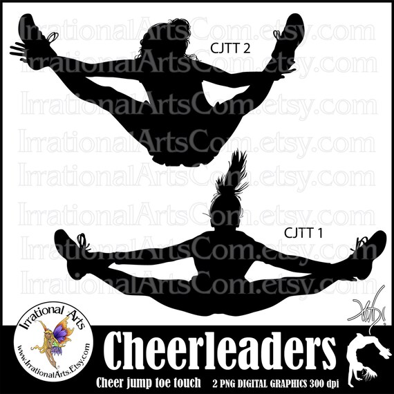 Cheerleader Jump Toe Touch Silhouettes 2 png digital