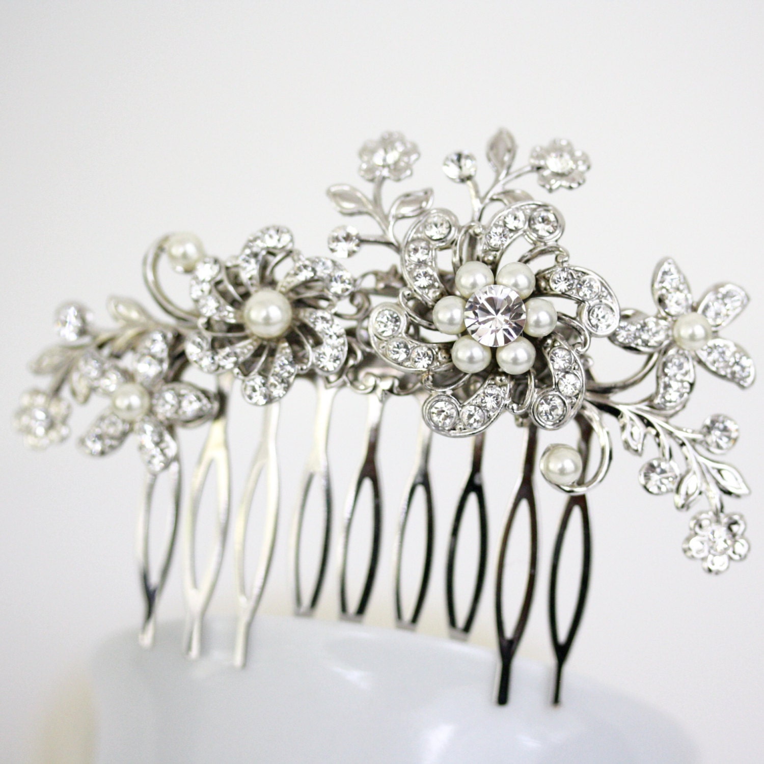 Bridal Hair Comb Crystal Wedding Comb Flower Side Comb Ivory