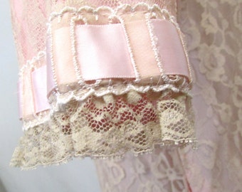 Vintage 1950's Odette Barsa Robe Peignor Lace Lingerie Pink with Satin Ribbon