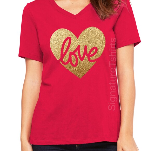 Valentines Day Shirt Womens V Neck LOVE tshirt Heart Shirt