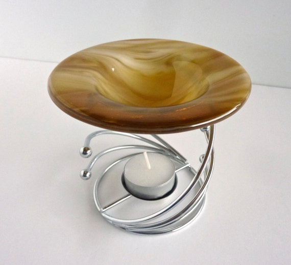 Amber Streaky Fused Glass Wax Tart or Oil Warmer by bprdesigns