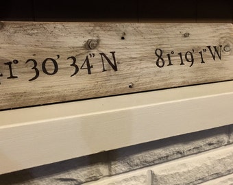 Custom coordinates sign - rustic wall decor - personalized gift - wood location sign