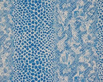 1980s Vintage Wallpaper Blue and White Snakeskin Print by the Yard