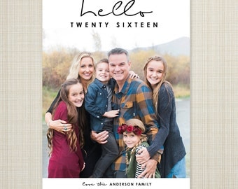 Photo New Year's Card, printable new years card, new years photo card, digital holiday card, digital new years card - hello 2016.