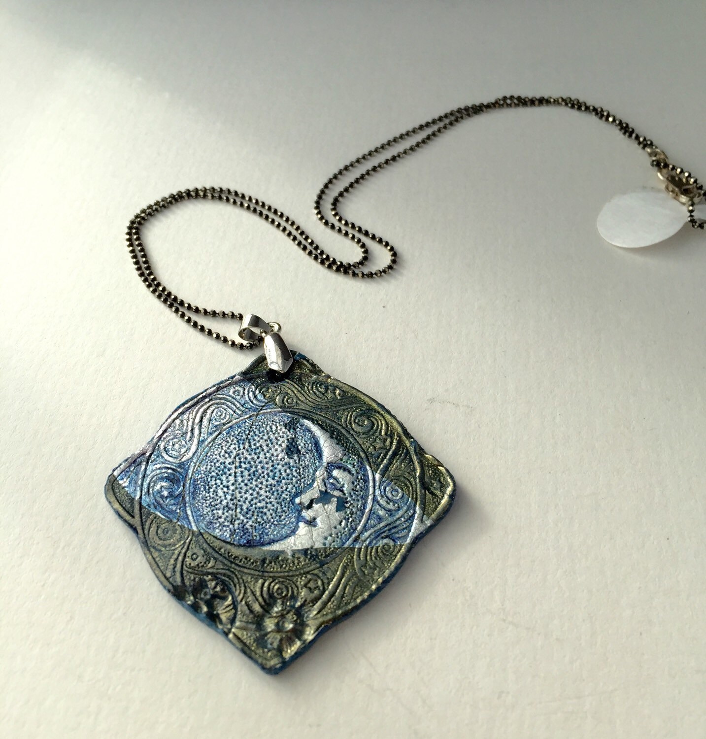 Silver Moon Necklace Polymer Clay Necklace by janinedesign on Etsy