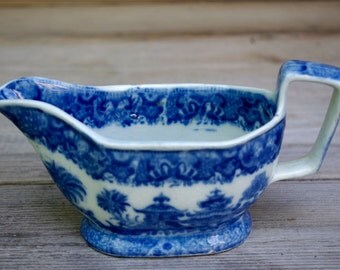 Staffordshire Oriental Flow Blue Creamer