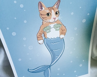 Orange Cat Mermaid - Eco-Friendly 8x10 Print