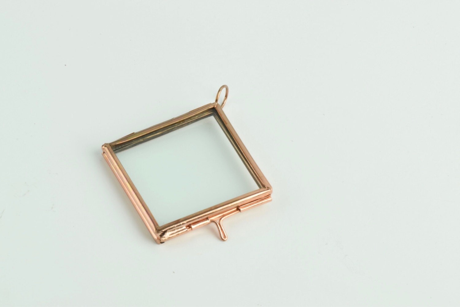 6 Glass Lockets Frame Pendants hinged copper G2053