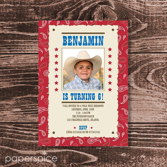 Cowboy Party Invitation Photo - DIY Personalized Printable (Digital File) Il_570xn