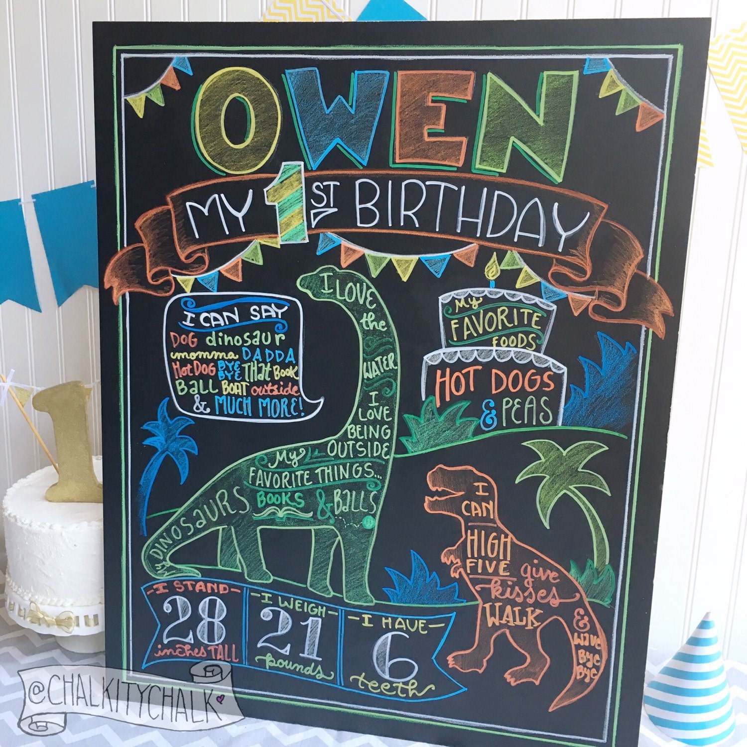 Dinosaur Birthday Chalkboard Sign first birthday chalkboard