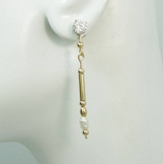 EARRING JACKETS for Studs Beaded Gold Pearl Jacket Dangle
