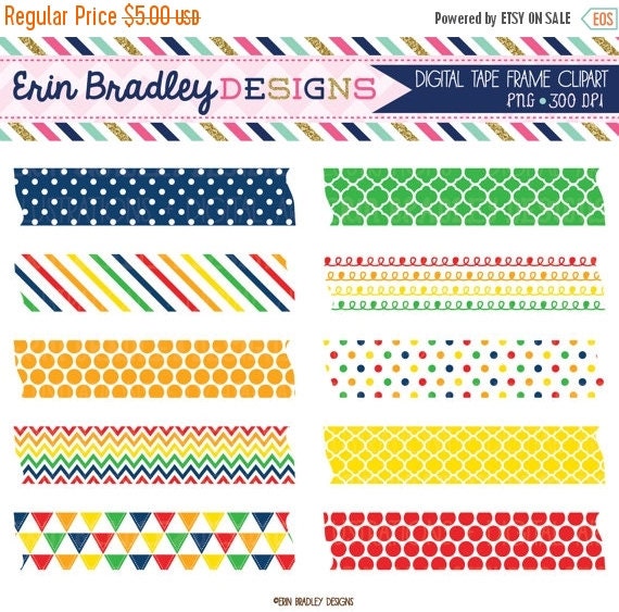 60% OFF SALE Digital Washi Tape Clipart by ErinBradleyDesigns