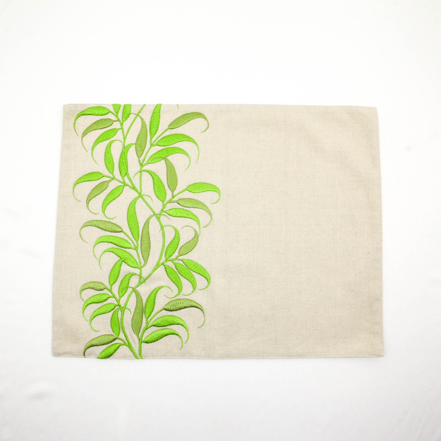 Leaves Placemat Linen Placemats set of 4 Natural Linen Green