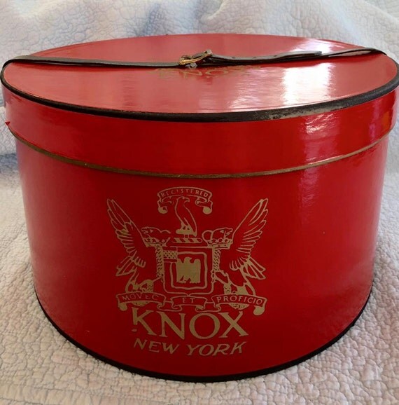 Vintage Knox Hat Box red New York leather strap case storage
