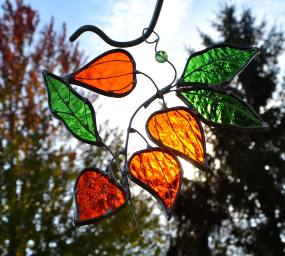 Chinese Lantern Flower Stained Glass Suncatcher