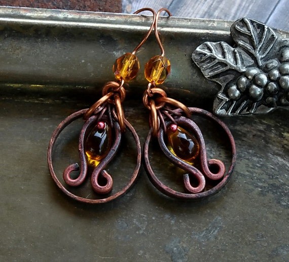 Copper Earrings Boho Tribal Bohemian Earrings Bohemian