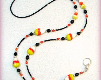 Halloween Fall Candy Corn Beaded Lanyard/ID Badge Holder