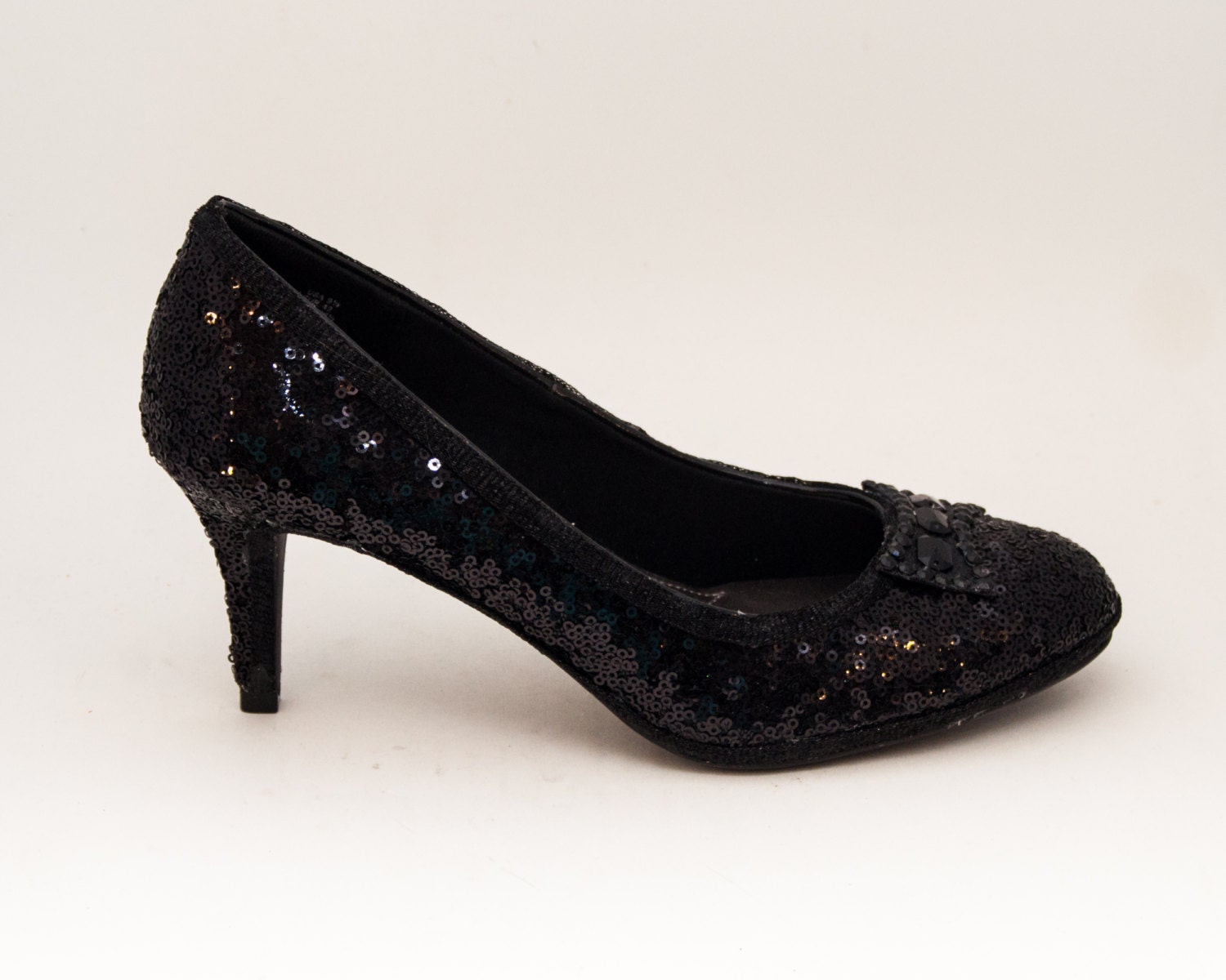 Tiny Sequin Starlight 3 Inch High Heels Black Pumps with