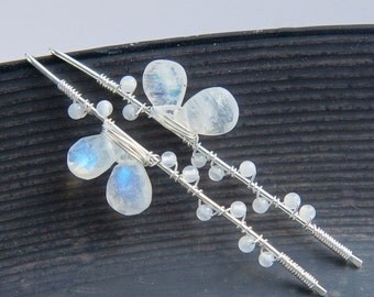 Moonstone Earrings, White Earrings , Rainbow Moonstone Jewelry, Sterling Silver, June Birthstone, Rustic Wedding Jewelry