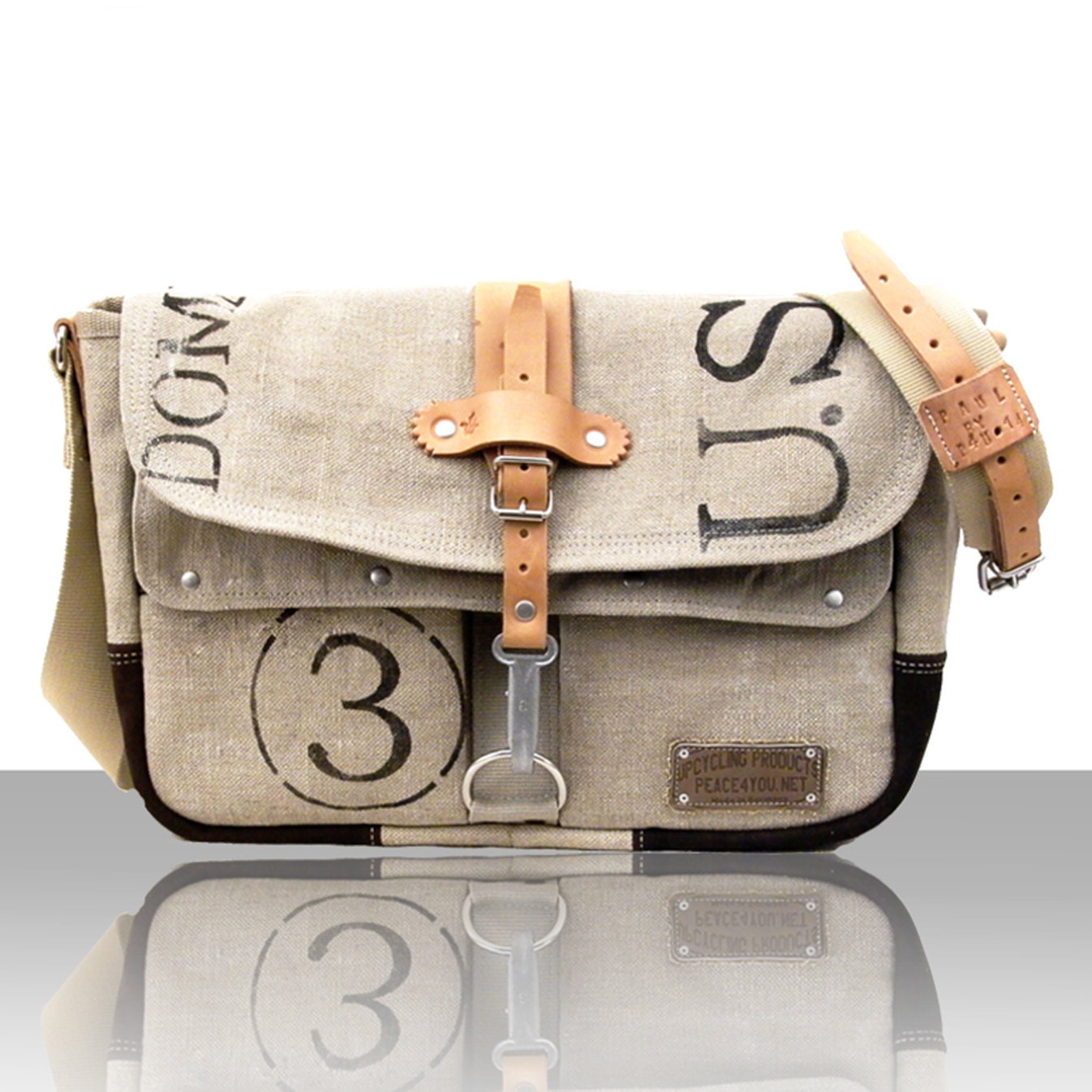Beige Canvas Messenger Bag Crossbody Bag Designer Postbag