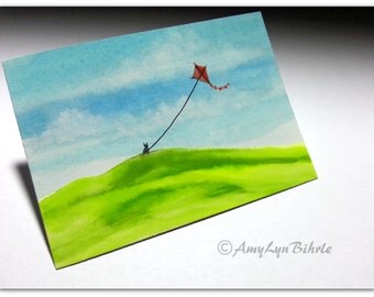 Wildlife Wonders Rabbit - Minimalism Flying Kite - Original ACEO Painting - Art by AmyLyn Bihrle wd179