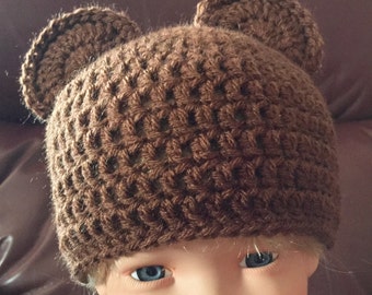 Brown teddy bear baby hat