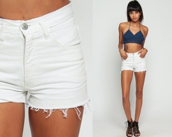 Guess Shorts White Jean Shorts Cut Off 80s Denim Shorts Cutoff Jean Shorts High Waisted Cutoffs 1980s Vintage Extra Small XS 26