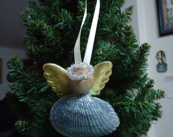Iridescent Shell Angel Christmas Tree Ornament