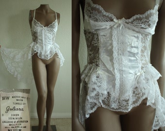 Beautiful white lacy negligie nightie lingerie by Juliana cami nightgown ballerina hi low with a lacy train Small Medium