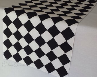 Black and White Table Runner Diamond Wedding Table Centerpiece Black Linens Alice in Wonderland Mad Hatter Party Decor