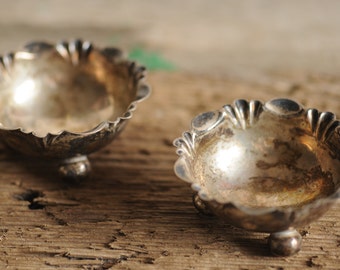 graceful antique sterling salt cellars, 1800s salt dishes