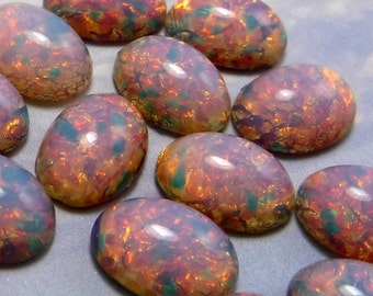 Pink fire Opal Cabochon Vintage Glass Stones 6 pcs 14x10mm S-16 P