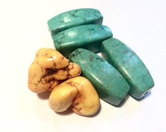 Supplies - Large Turquoise / Orange Turquoise Beads - Quantity 6