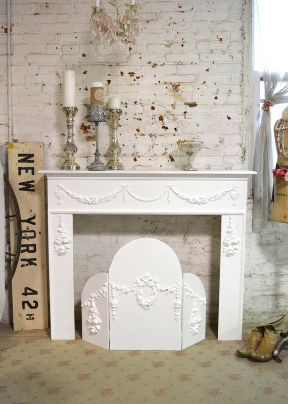 Painted Cottage Chic Shabby White Fireplace Mantel