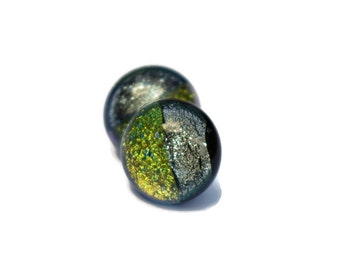 Small Dichroic Earring, Fused Glass Earrings,Yellow and Silver Earrings, Post Earrings, Hypoallergenic,Dichroic Fused Glass Earrings 125