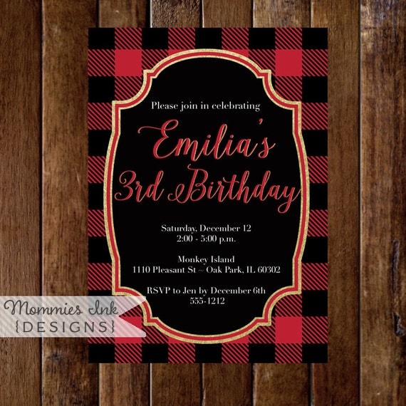 Buffalo Plaid Birthday Party Invitation Buffalo Check