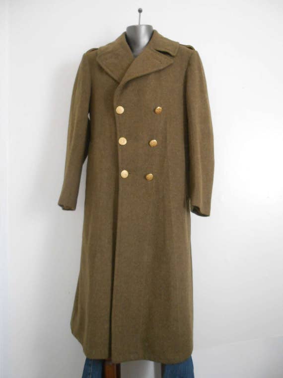 Men's World War II Long Length Wool Trench Coat/US Army