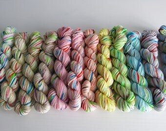 Choufunga / Cupcake Mega Sprinkles Sock Mini Skein Pack / handdyed superwash merino / creativity pack semisolid / yarn mini / pastel rainbow
