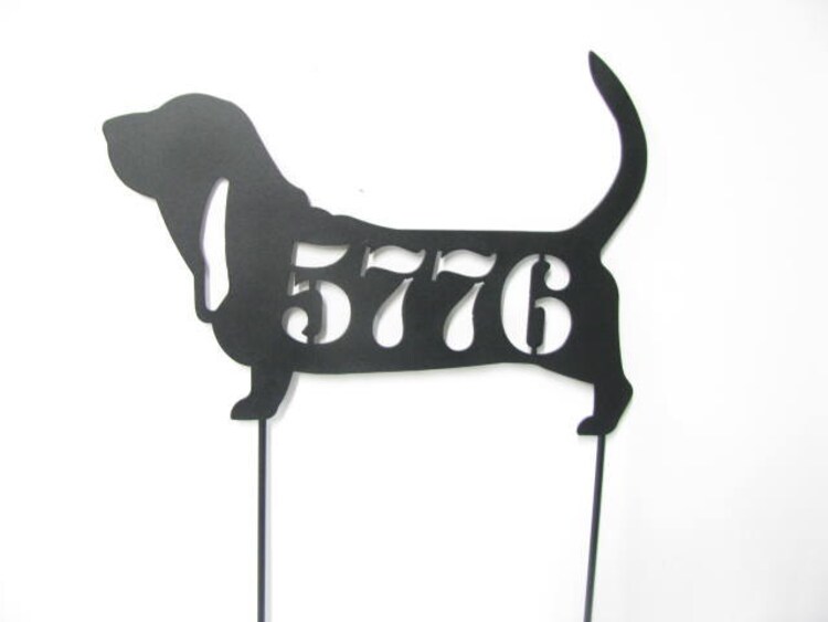 Basset Hound Address Sign Metal Dog Yard Art by cabinhollow