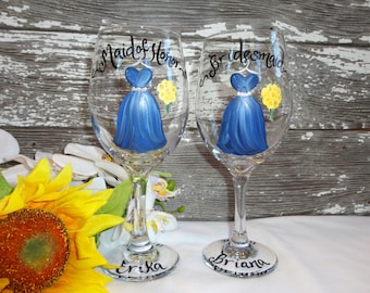 Rustic Wine Glasses, Hand Painted PERSONALIZED, Bridesmaid Gifts, Rustic Mason Jars, Bridal Party Mason Jars, Painted Wine Glasses, Bridal