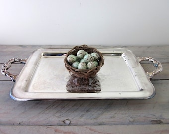 Vintage Silver Plate Footed Tray with Handles