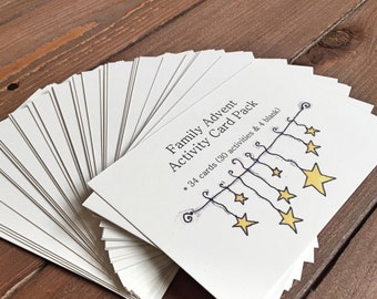 Advent Calendar, Christmas Countdown, Family Advent Activities for Kids, Kids Advent Calendar, Holiday - 3.5 x 5, Set of 34 Activity Cards