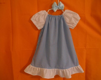 Dorothy costume dress and satin hairbow wizard of oz inspired infant thru size 6 years