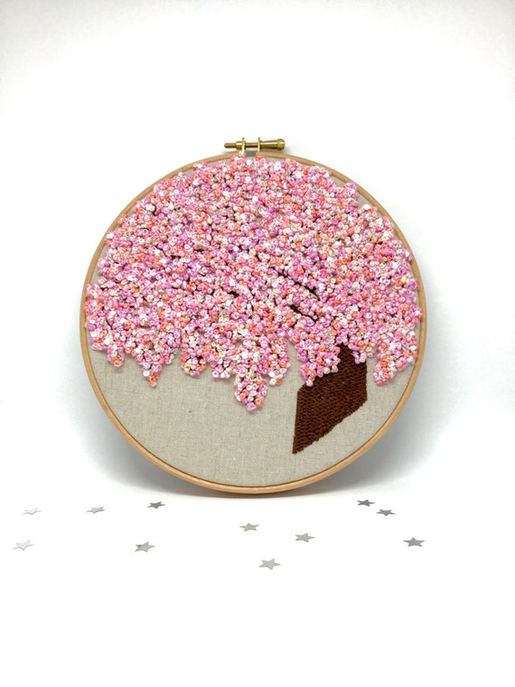 Hand Embroidered Cherry Blossom Tree. Fabric by mirrymirry on Etsy