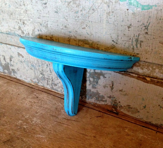 Turquoise Shelf Distressed Wood Wall Decor