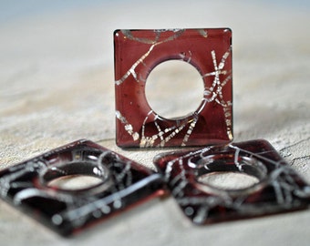 Murano style silver foil square focals, not drilled, 35mm, #395