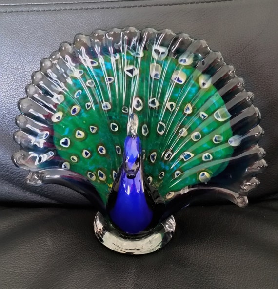 Vintage Hand Blown Art Glass Peacock