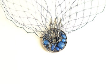 Blue Birdcage Veil- Blue Blusher- One-tier Blusher- Bandeau Veil- Bridesmaids Accessory