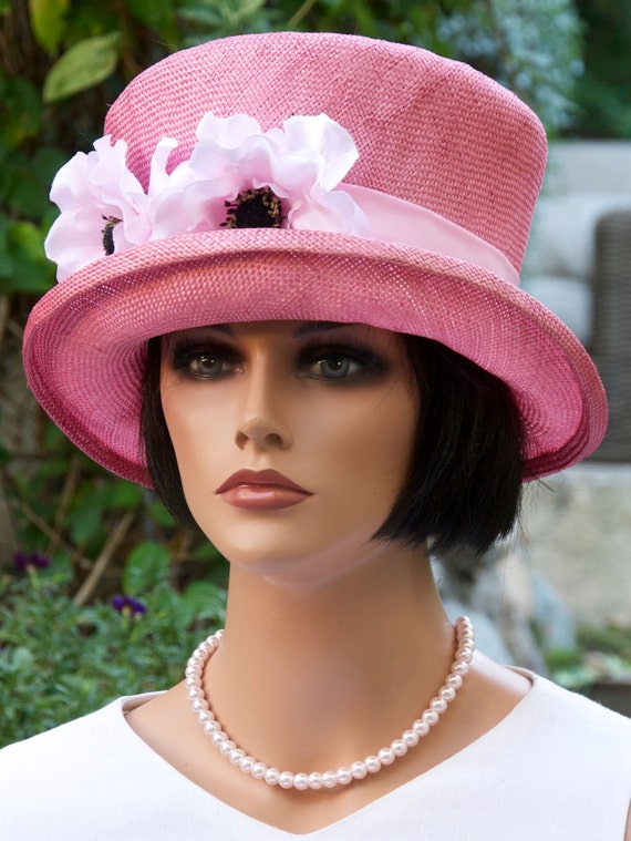 Womens Pink Hat Wedding Hat Derby Hat Pink Straw Hat Hat