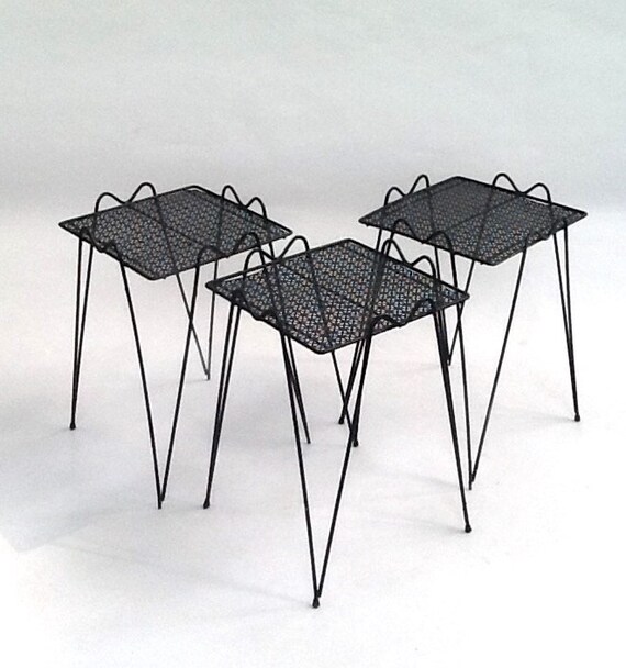 Mid Century Metal Hairpin Nesting Tables/Trio Outdoor Table